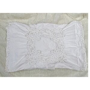 Paper White Pillow Sham‎ 1 Standard White Lace Embroidered 1985 VTG Linen Cotton